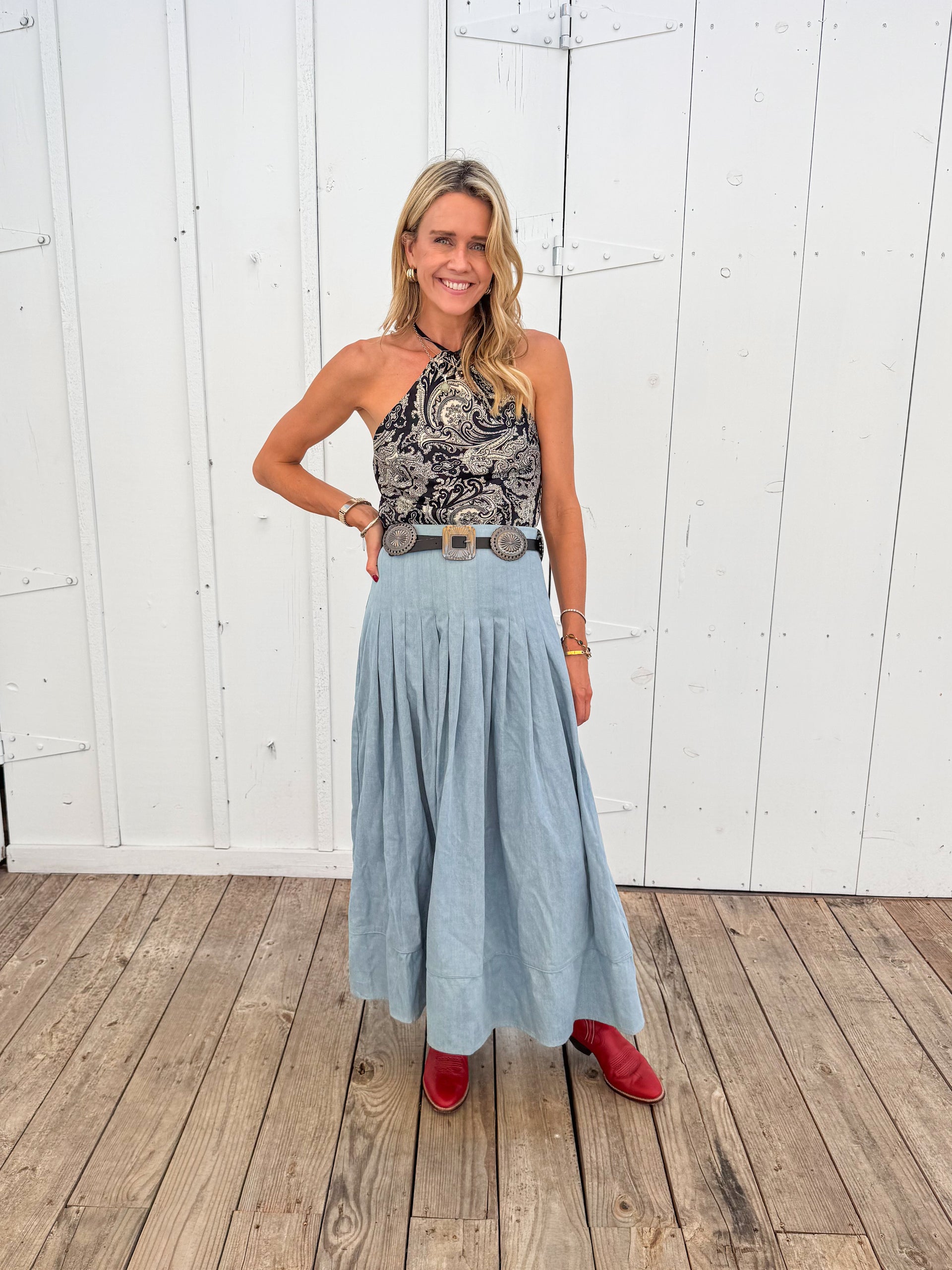 UND 2WAY SHEER CHAMBRAY SKIRT Mason's Daughter Emma Skirt, Light Wash Chambray S