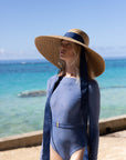 SARAH BRAY BERMUDA Geranium Sun Hat - Long & Thin Olive Grosgrain Ribbon