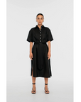 DAL THE LABEL Linen Midi Shirtdress, Black