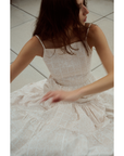 Tiered Dress, White with Beige Checkerboard