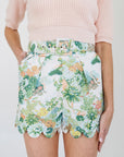 MASON'S DAUGHTER Belted Scallop Shorts, Spring Chinoiserie