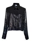 Kloie Top, Black Sequin Button Down Shirt