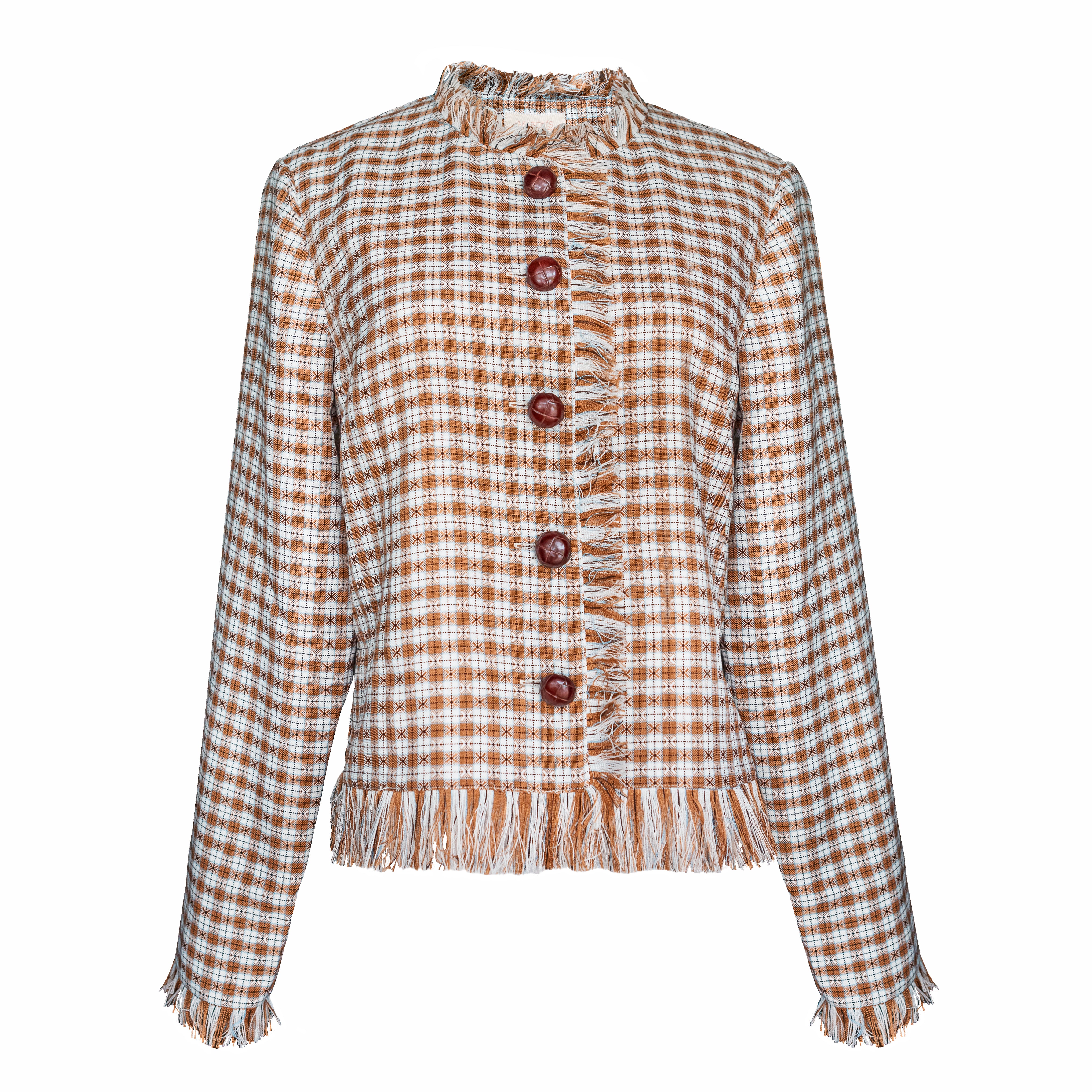 Fringe Jacket, Blue and Brown Gingham