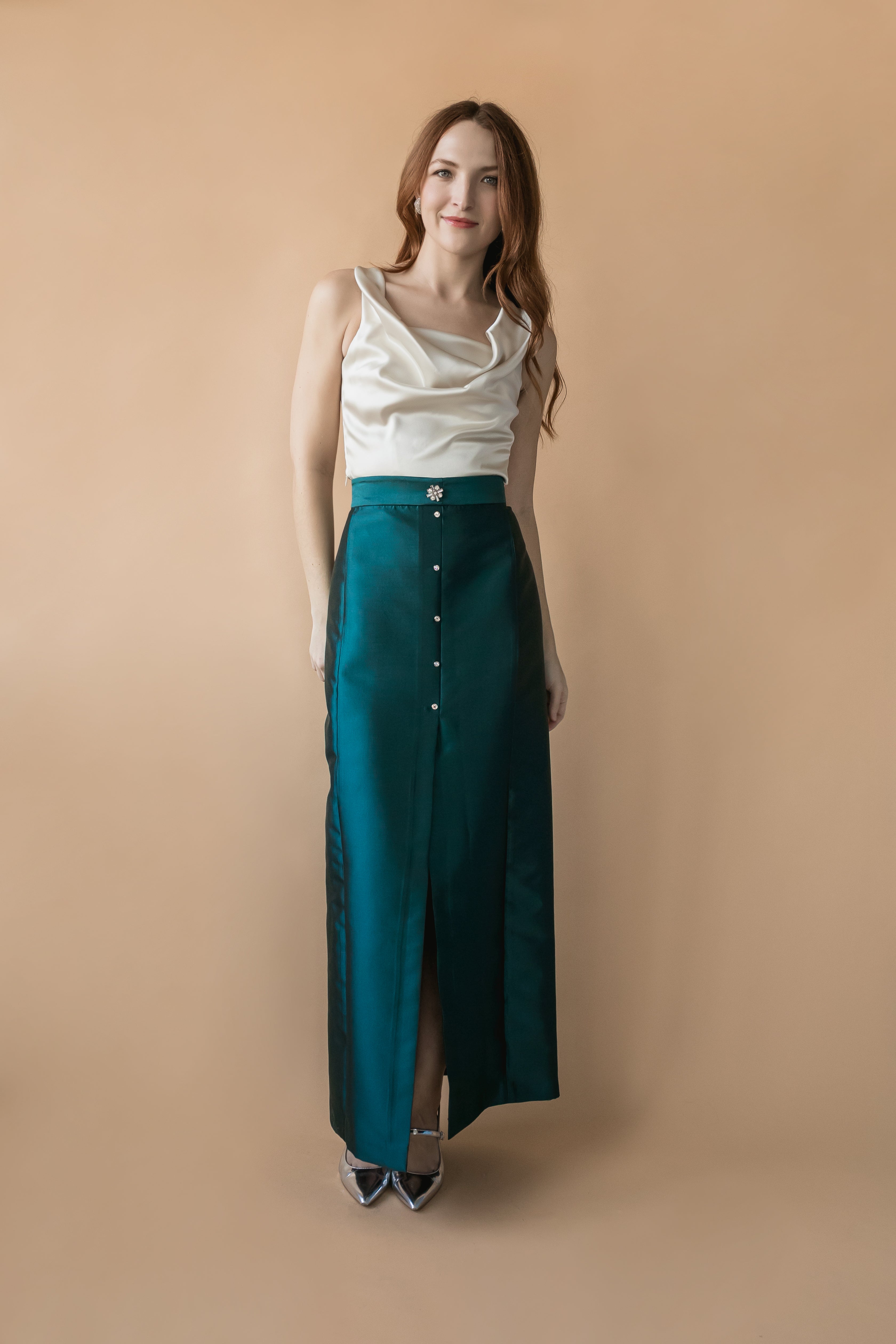 MASON by MASON&#39;S DAUGHTER Leighton Skirt, Peacock Blue Silk Wool