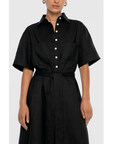 DAL THE LABEL Linen Midi Shirtdress, Black