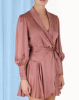 Silk Wrap Mini Dress, Dusty Pink