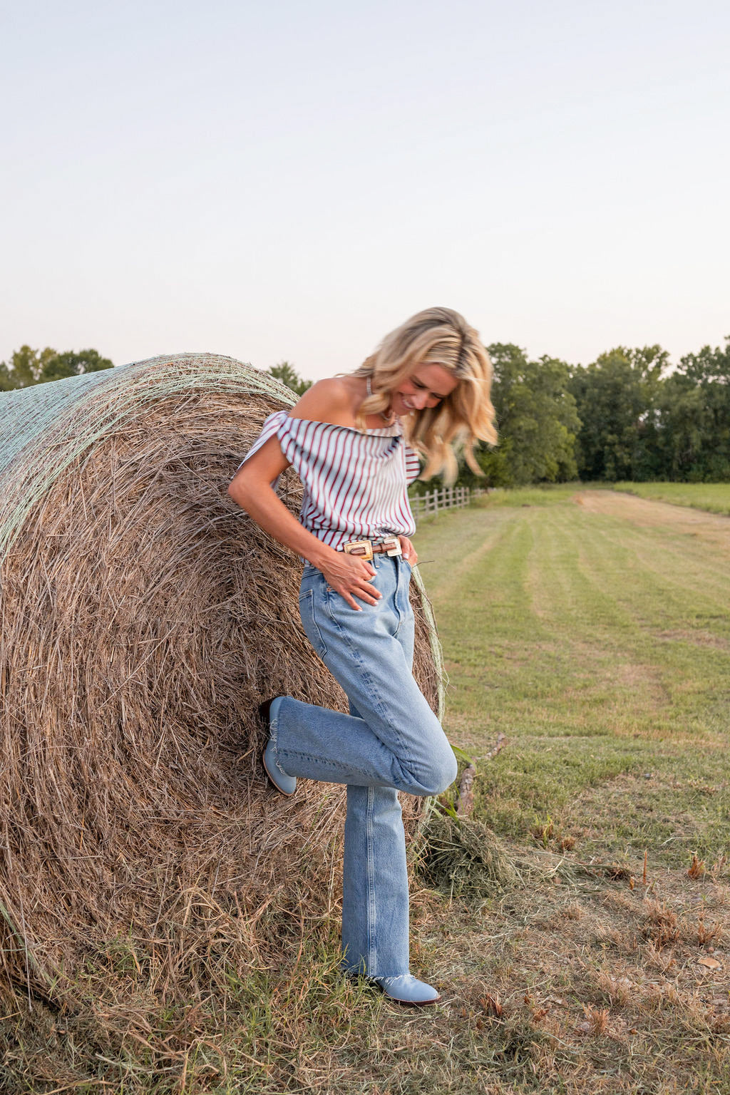 MASONS DAUGHTER | Lily Scarf Top, Blue &amp; Burgundy Striped