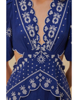 FARM RIO Embroidered Short Sleeve Cut-Out Midi Dress, Navy Blue