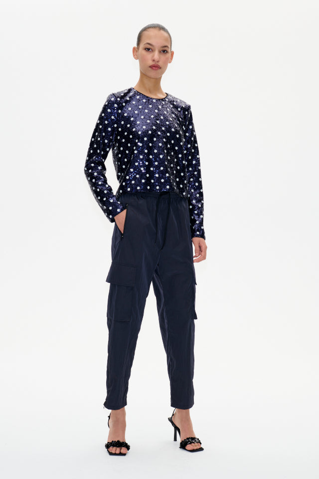 Jiza Top, Blue Dotted Sequins