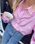 MASON'S DAUGHTER the French Cuff Boyfriend Shirt, Pink Striped Poplin