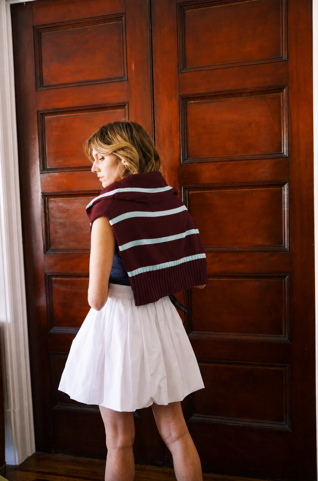 MASON'S DAUGHTER | Danielle Sweater, Burgundy &amp; Powder Blue Striped Knit