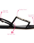 LARROUDE Calypso Flat Sandal In Black Fabric and Crystals