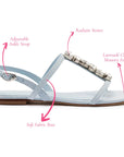 LARROUDE Calypso Flat Sandal In Maya Denim and Crystals