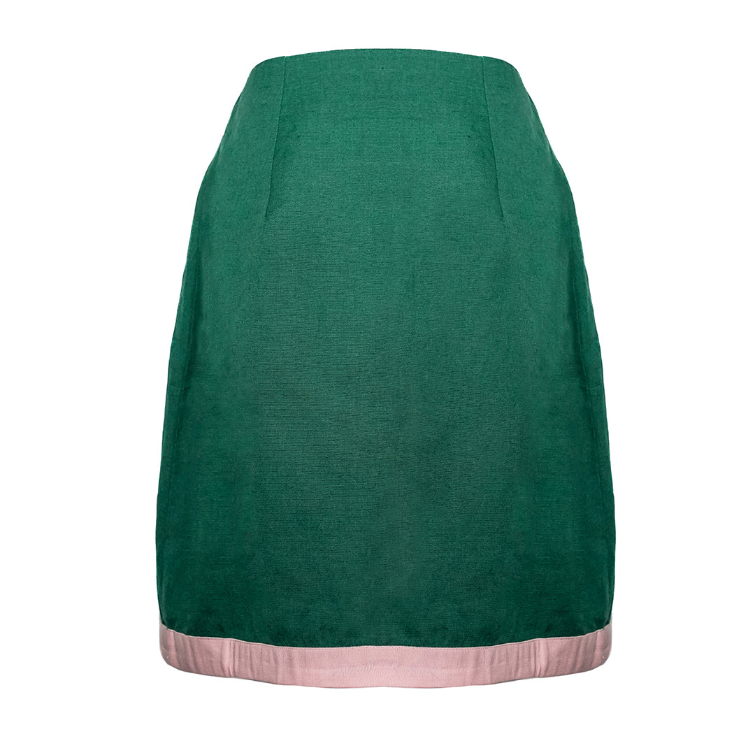 Athena Skirt, Green with Pink Color Block Linen