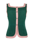Athena Vest, Green with Pink Color Block Linen