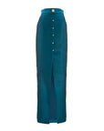 Charlotte Skirt, Peacock Blue Silk Wool