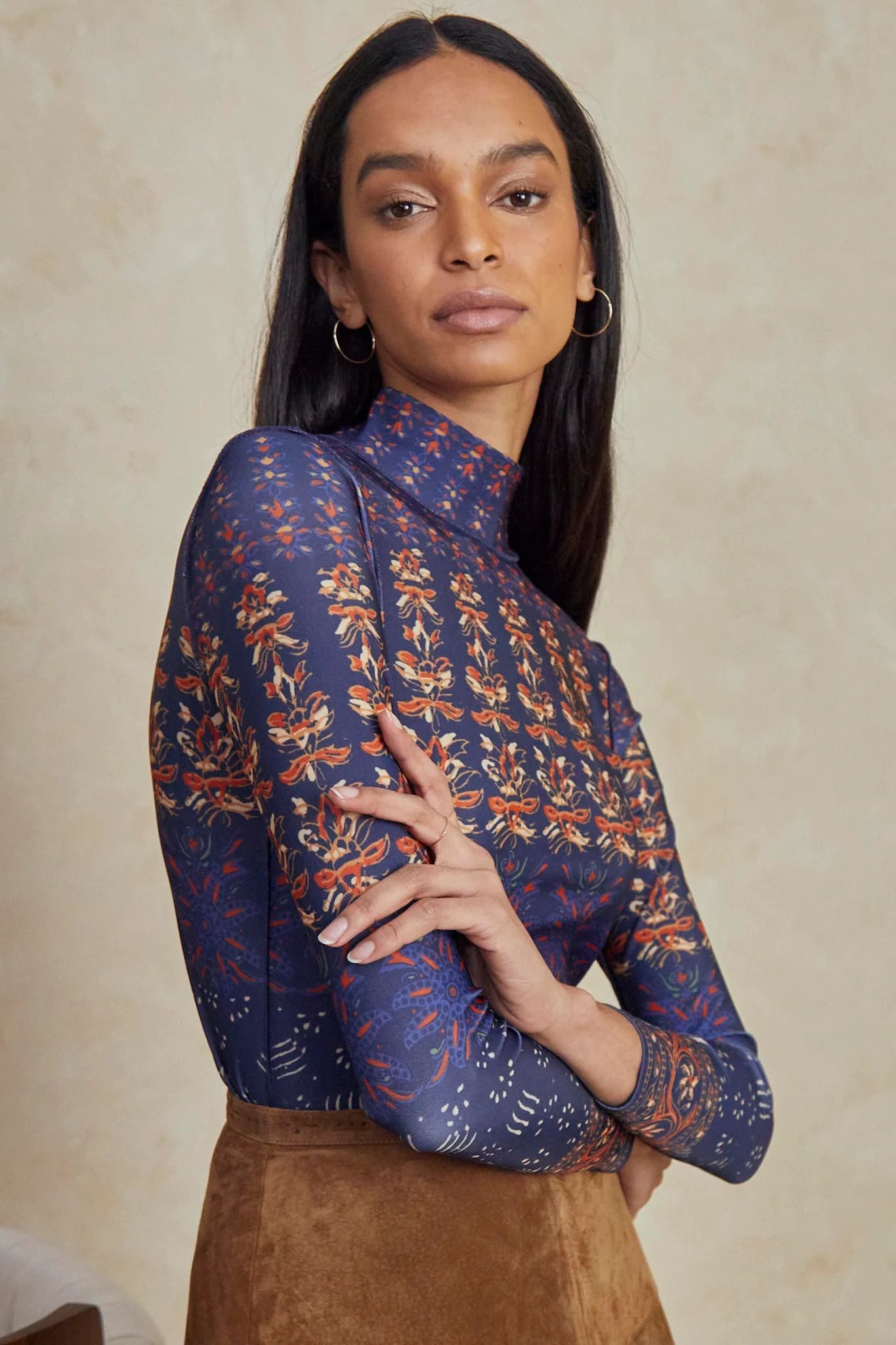 Connor Top, Navy Essex Block Border
