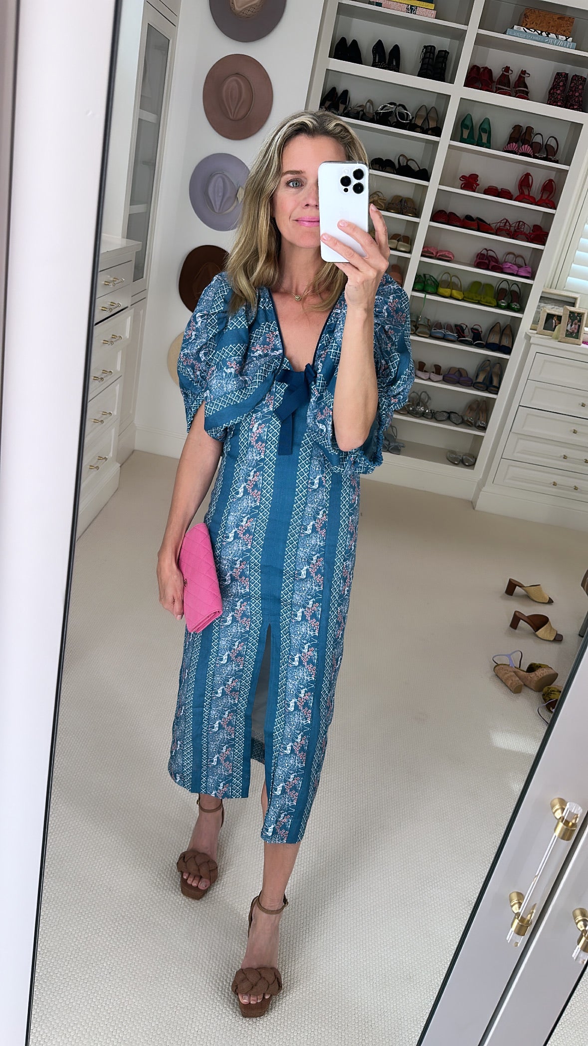 Hillari Dress, Gazelle Print Turquoise