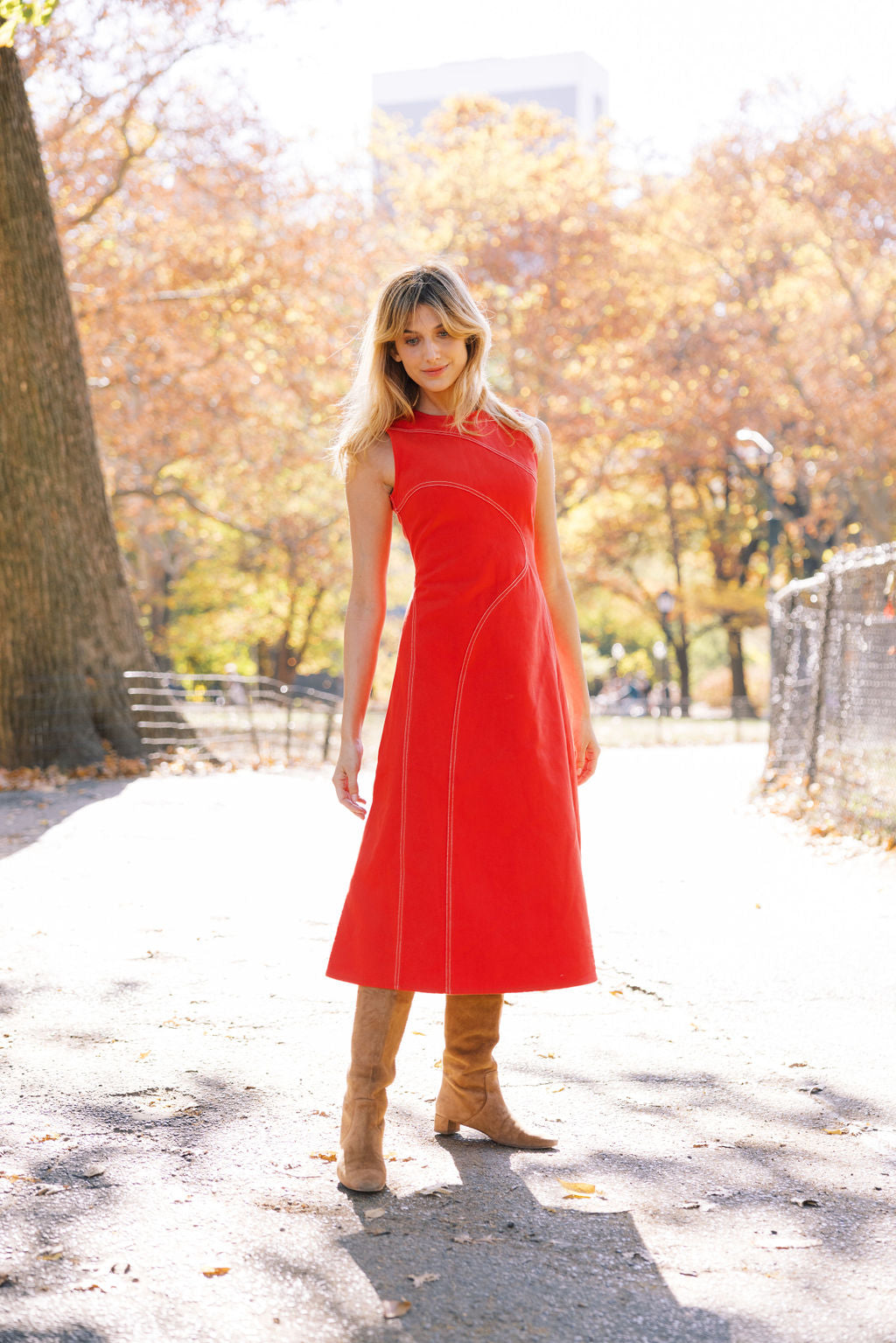 MASON&#39;S DAUGHTER Mia Midi Dress, Red Cotton Twill