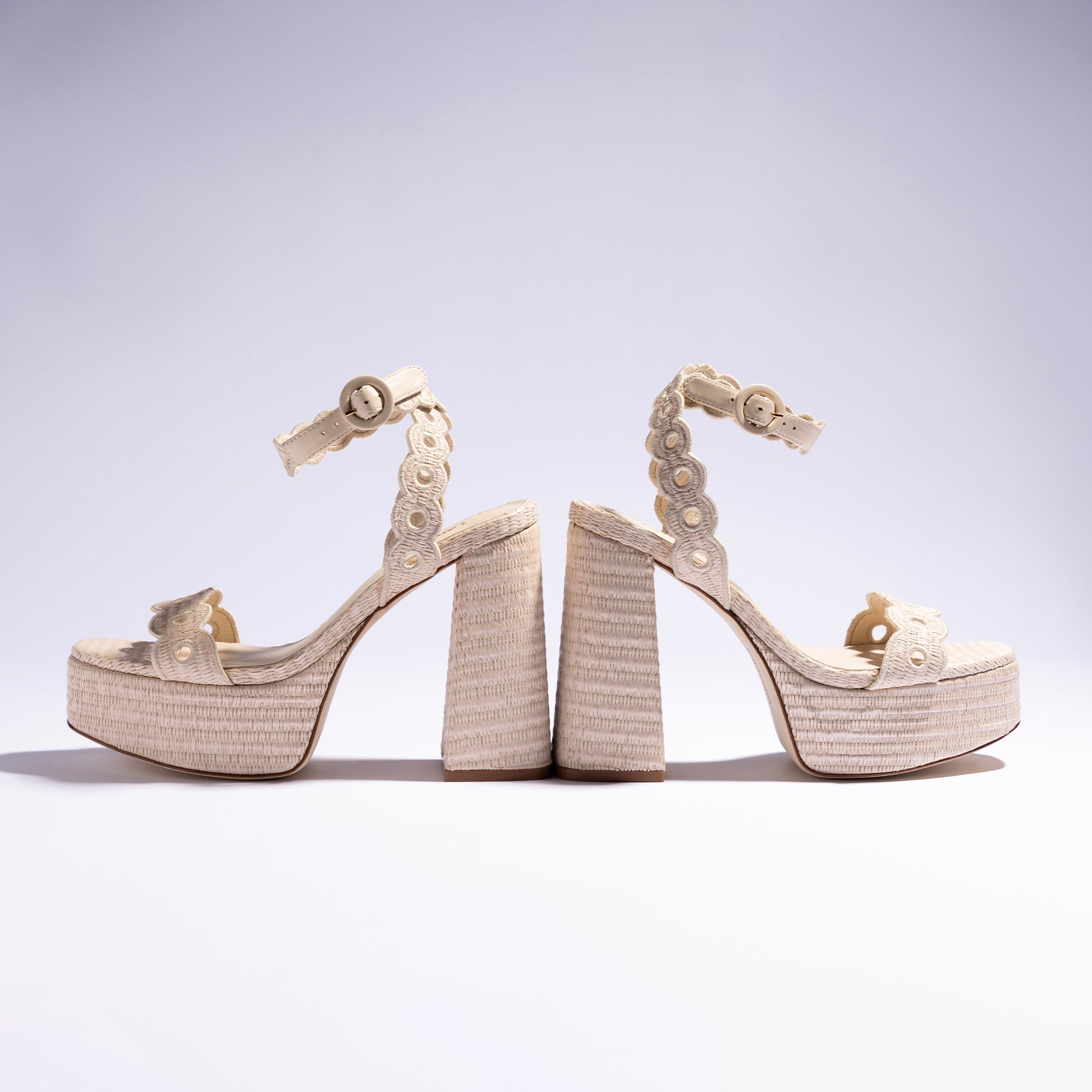 LARROUDE | Dolly Broderie Sandal In Natural Raffia