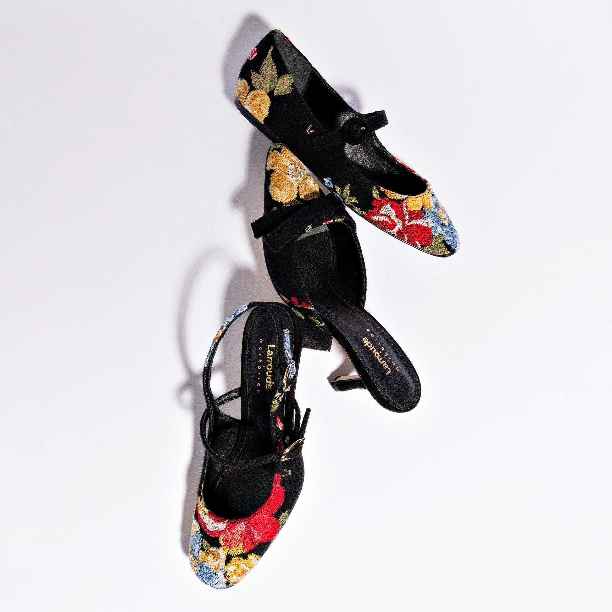 LARROUDE x Markarian Pump In Black Wool and Floral Embroidery