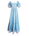 Puff Sleeve Maxi Dress, Blue Ditsy Cotton Poplin