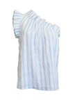 One Shoulder Ruffle Top, Blue and White Striped Seersucker
