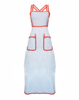 Apron Dress, Sky Blue Linen with Red Ric Rac