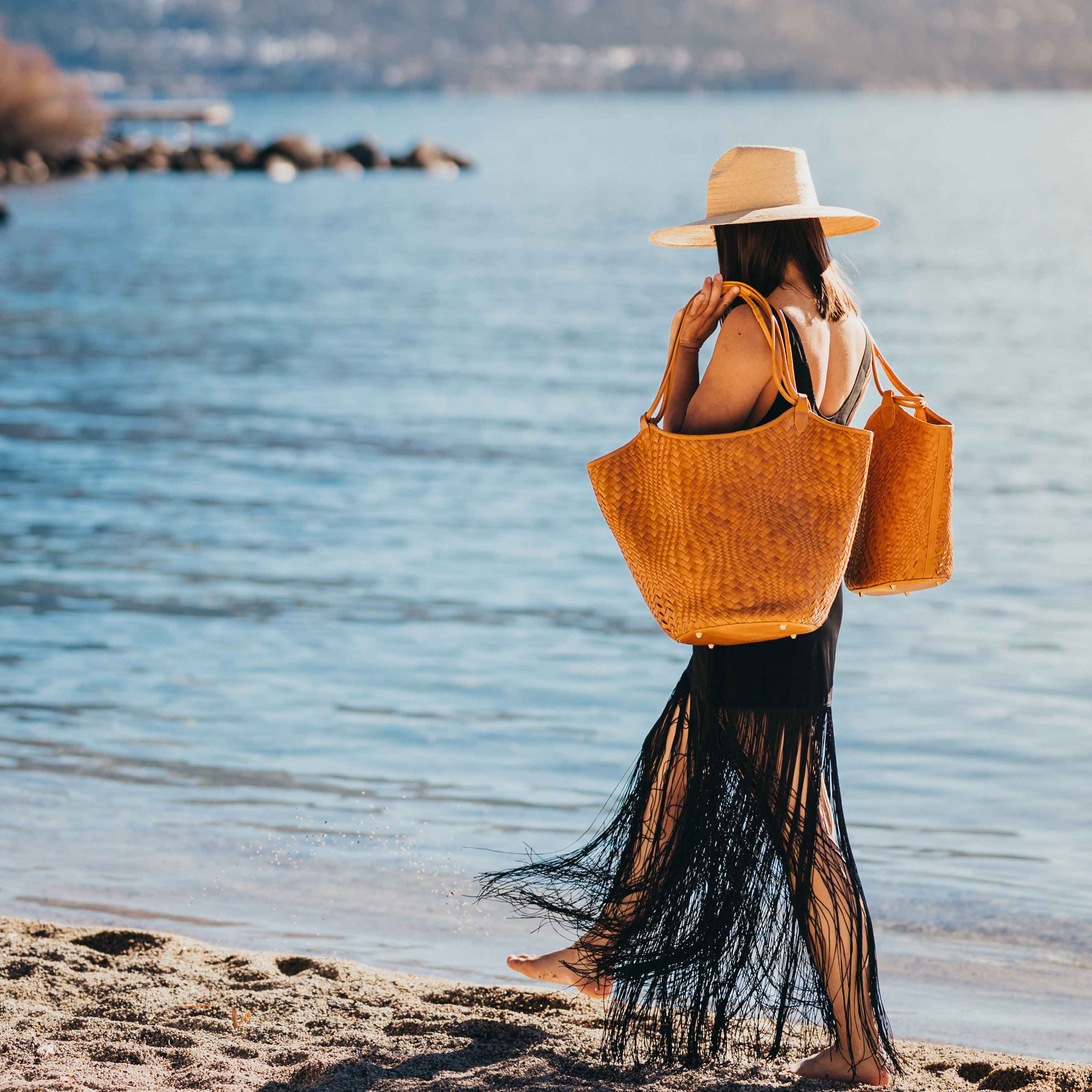 FREYA Flow Woven Large Tote, Caramel