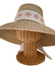 SARAH BRAY BERMUDA Fanm Mon x SBB hat ribbon - Hibiscus embroidered on peach linen