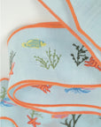 SARAH BRAY BERMUDA Fanm Mon x SBB hat ribbon - Sea Creatures embroidered on Lagoon Blue Linen