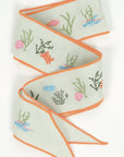 SARAH BRAY BERMUDA Fanm Mon x SBB hat ribbon - Sea Creatures embroidered on Mint Green Linen