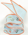 SARAH BRAY BERMUDA Fanm Mon x SBB hat ribbon - Sea Creatures embroidered on Lagoon Blue Linen