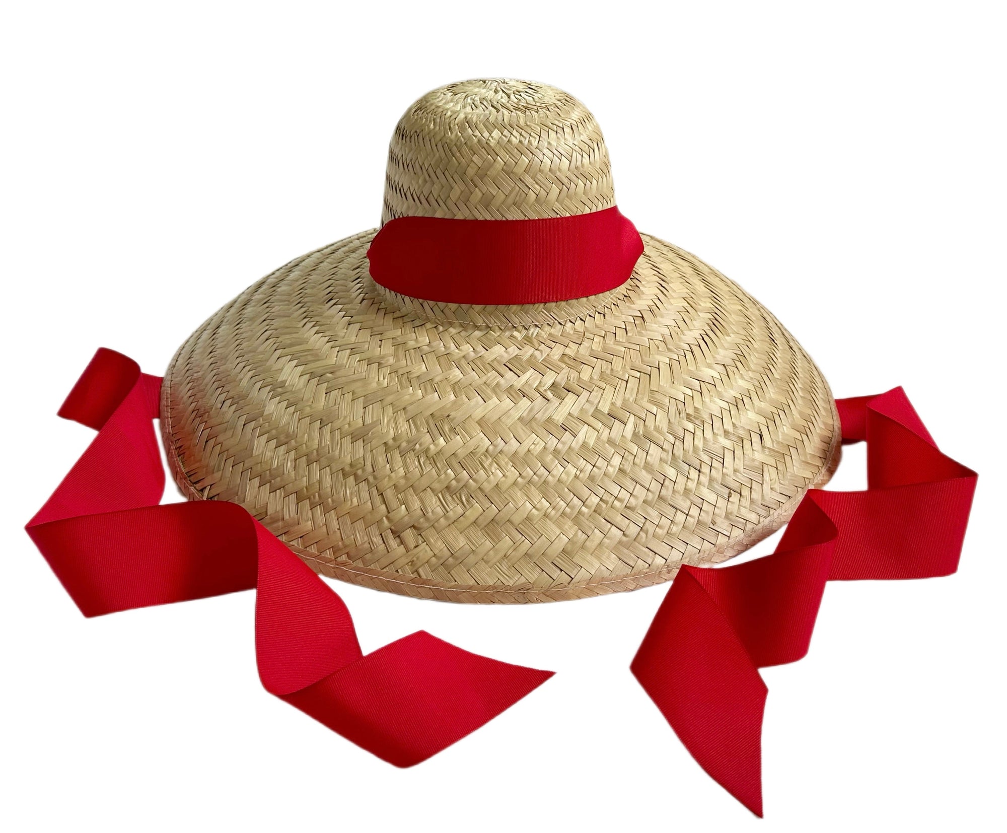 SARAH BRAY BERMUDA Geranium Sun Hat - Long Red Grosgrain Ribbon