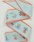 SARAH BRAY BERMUDA Fanm Mon x SBB hat ribbon - Sea Creatures embroidered on Lagoon Blue Linen