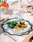 MISETTE Colorblock Embroidered Linen Placemats in Dark Green/Sage (Set of 4)