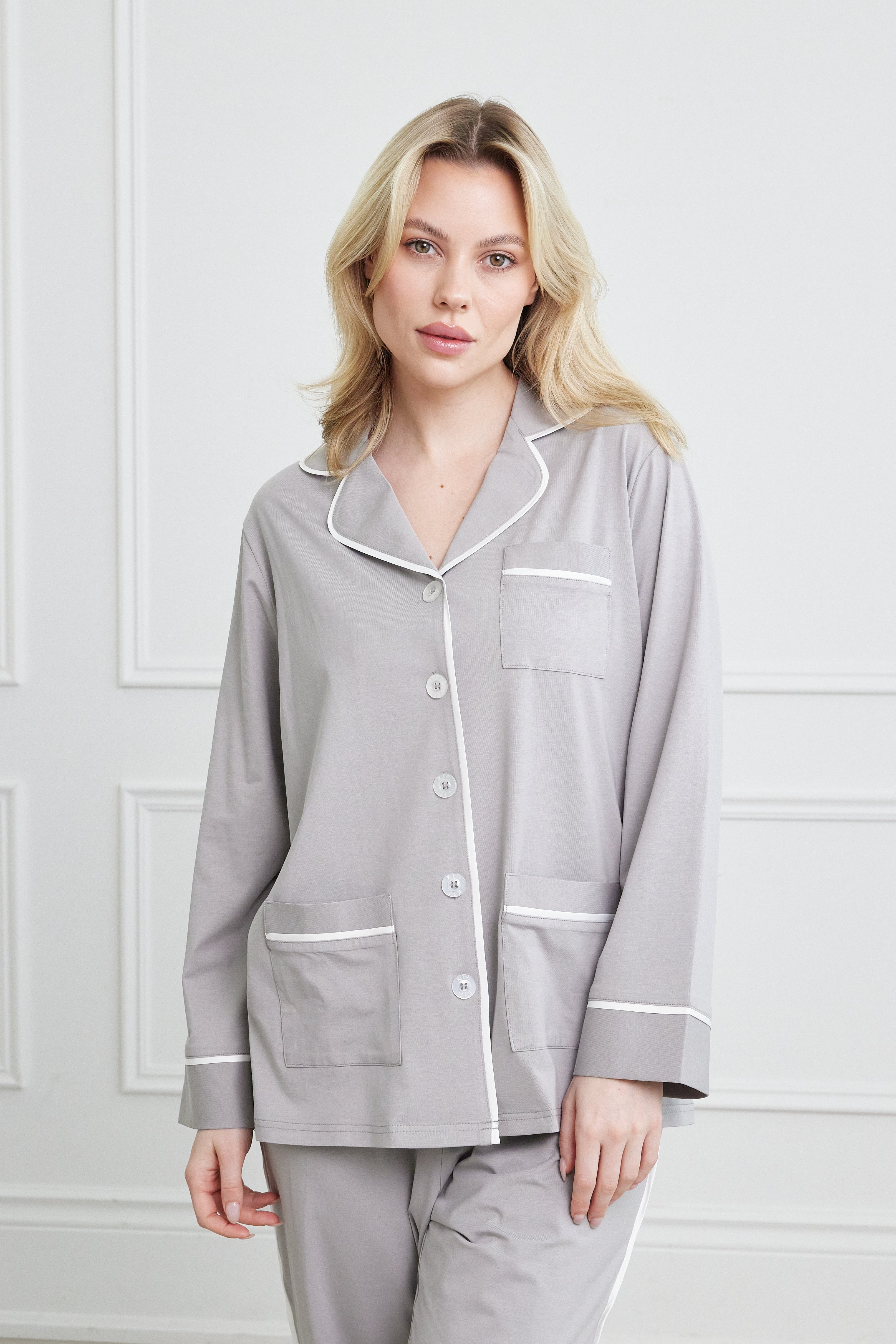 KIP Luxe Stretch Cotton Pajama Set in Haze