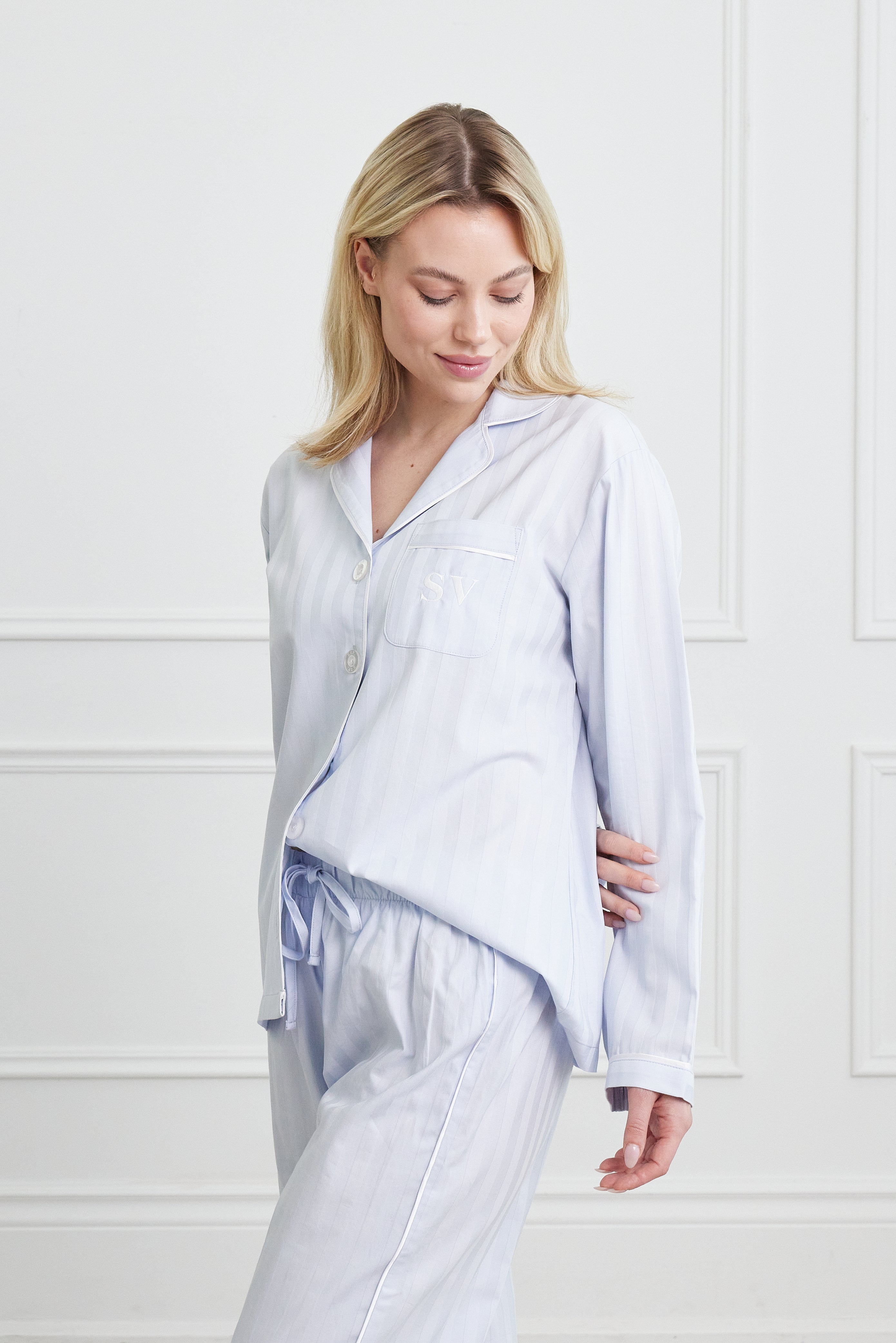 KIP Premium Cotton Pajama Set in Mist Blue