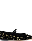 LARROUDE Blair Ballet Flat In Black Velvet and Gold Studs