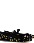 LARROUDE Blair Ballet Flat In Black Velvet and Gold Studs