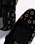 LARROUDE Blair Ballet Flat In Black Velvet and Gold Studs