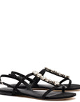 LARROUDE Calypso Flat Sandal In Black Fabric and Crystals