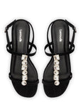 LARROUDE Calypso Flat Sandal In Black Fabric and Crystals