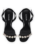 LARROUDE Calypso Sandal In Black Fabric and Crystals