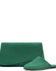 LARROUDE Venice Flat Mule and Pouch Kit In Emerald Suede