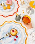 MISETTE Colorblock Embroidered Linen Placemats in Blue/Amber (Set of 4)