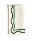 MISETTE Colorblock Embroidered Linen Napkins in Dark Green (Set of 4)