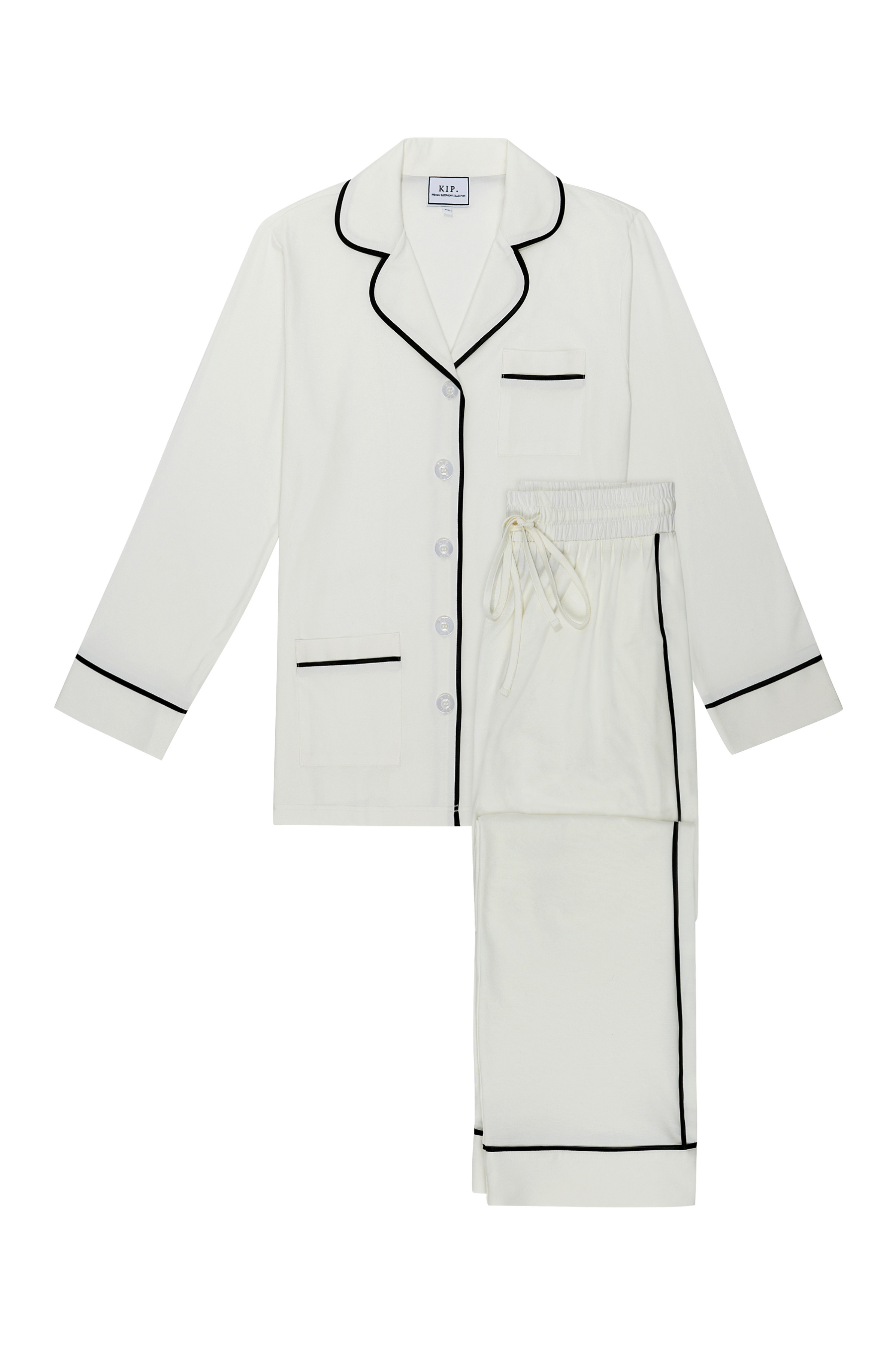 KIP Luxe Stretch Cotton Pajama Set in Pearl