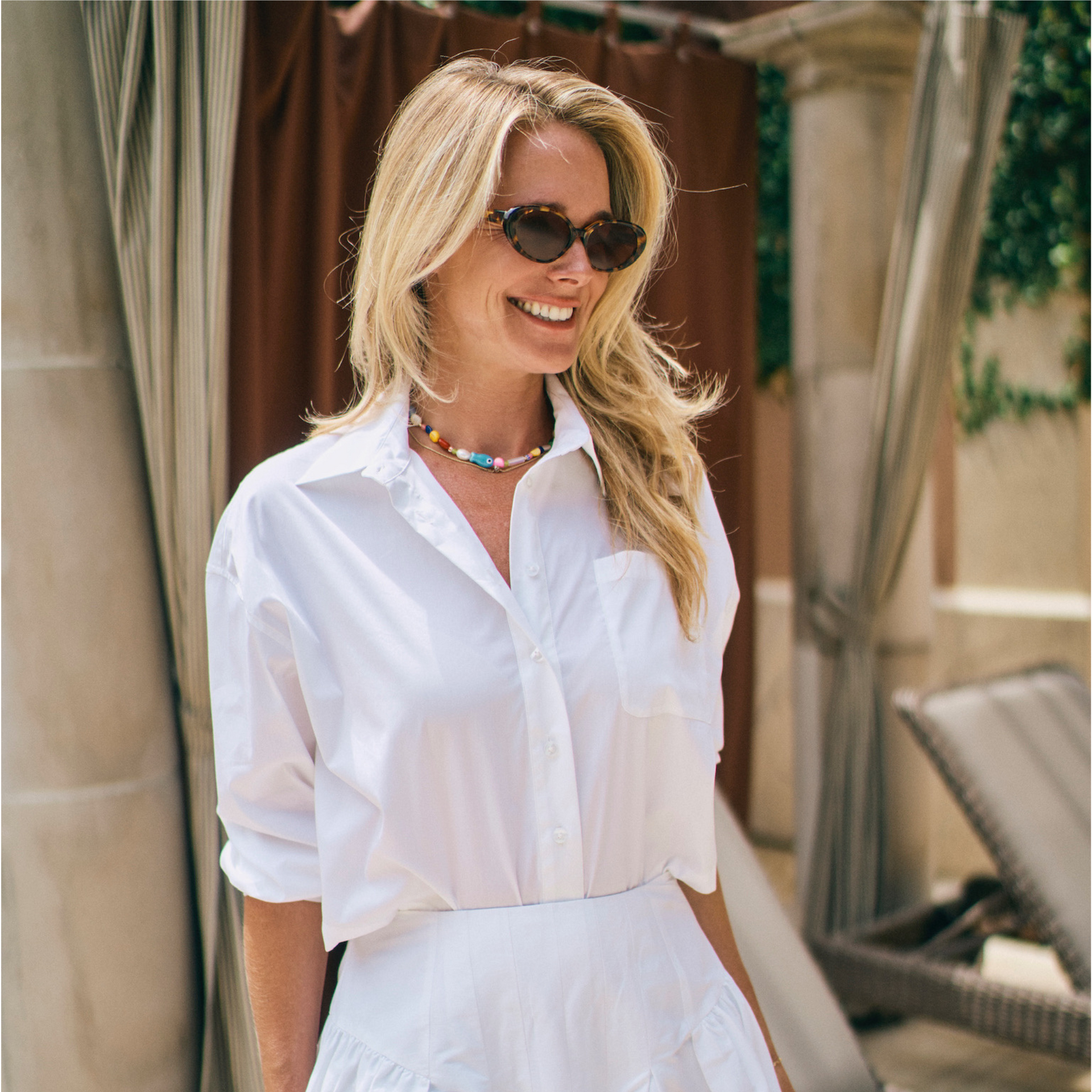 cropped white dress shirt MASON'S DAUGHTER Angie Women's Floral Print featuring unique Shibori techniques LowStock:43637721956403 Color:Yellow lilac abst