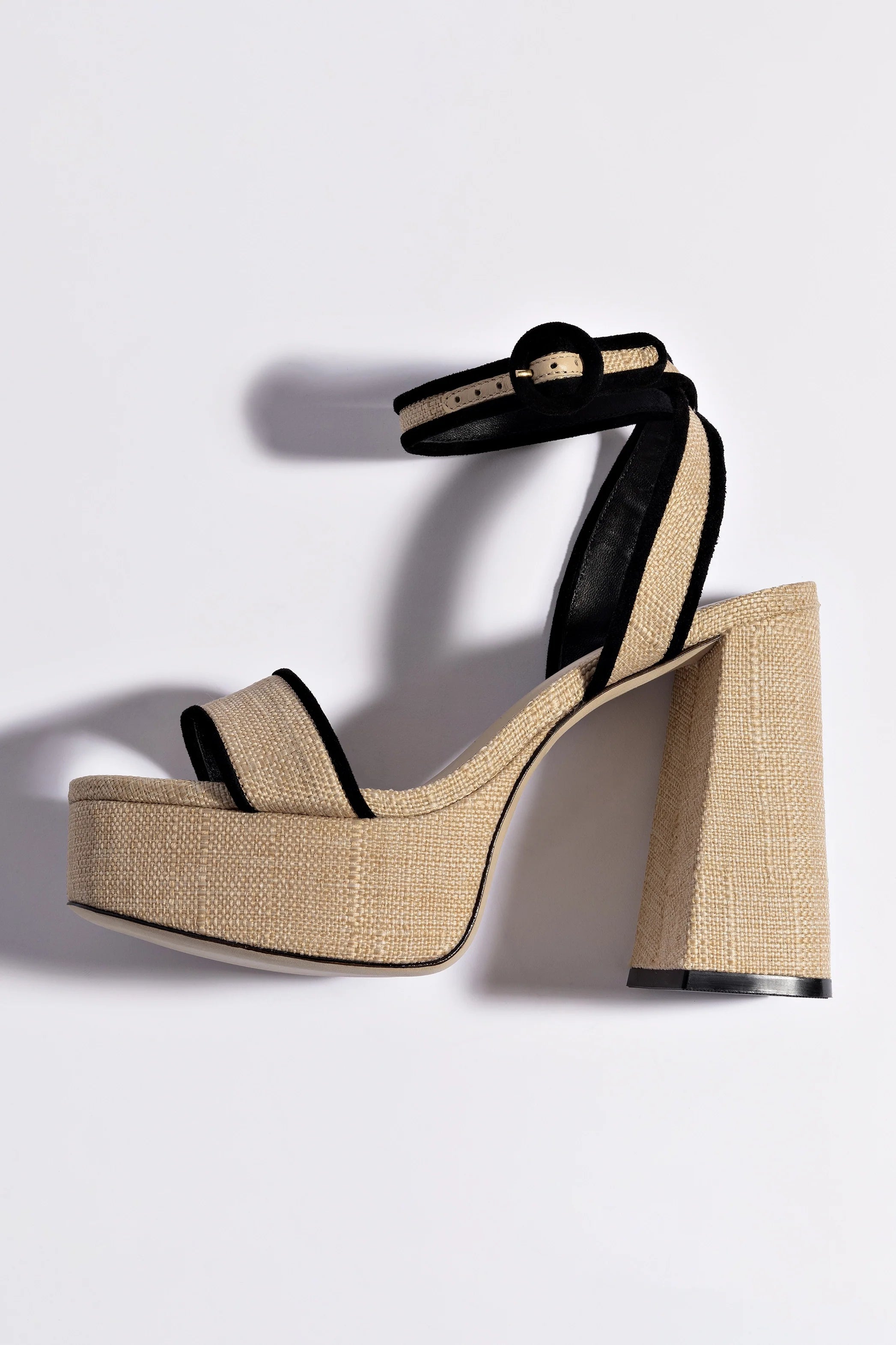 LARROUDE | Dolly Sandal In Beige Raffia and Black Trimming